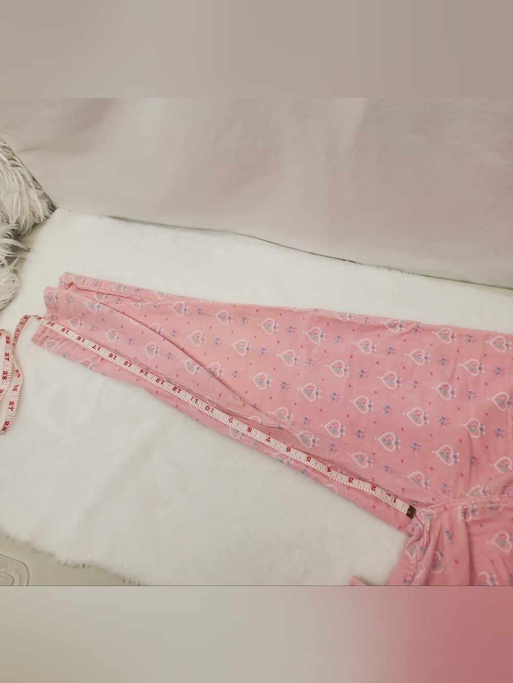 Rare vintage 80s oshkosh Overalls soft Courdaroy pink with floral hearts print - Picture 6 of 12